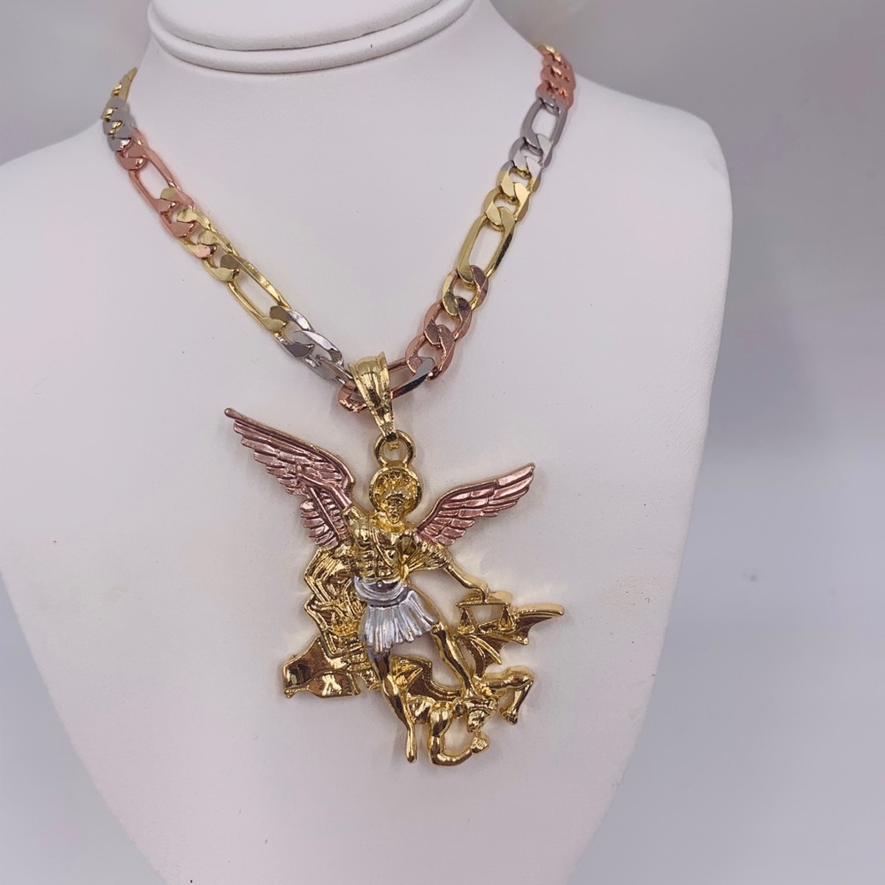 Saint Michael the Archangel and chain, gold plated
